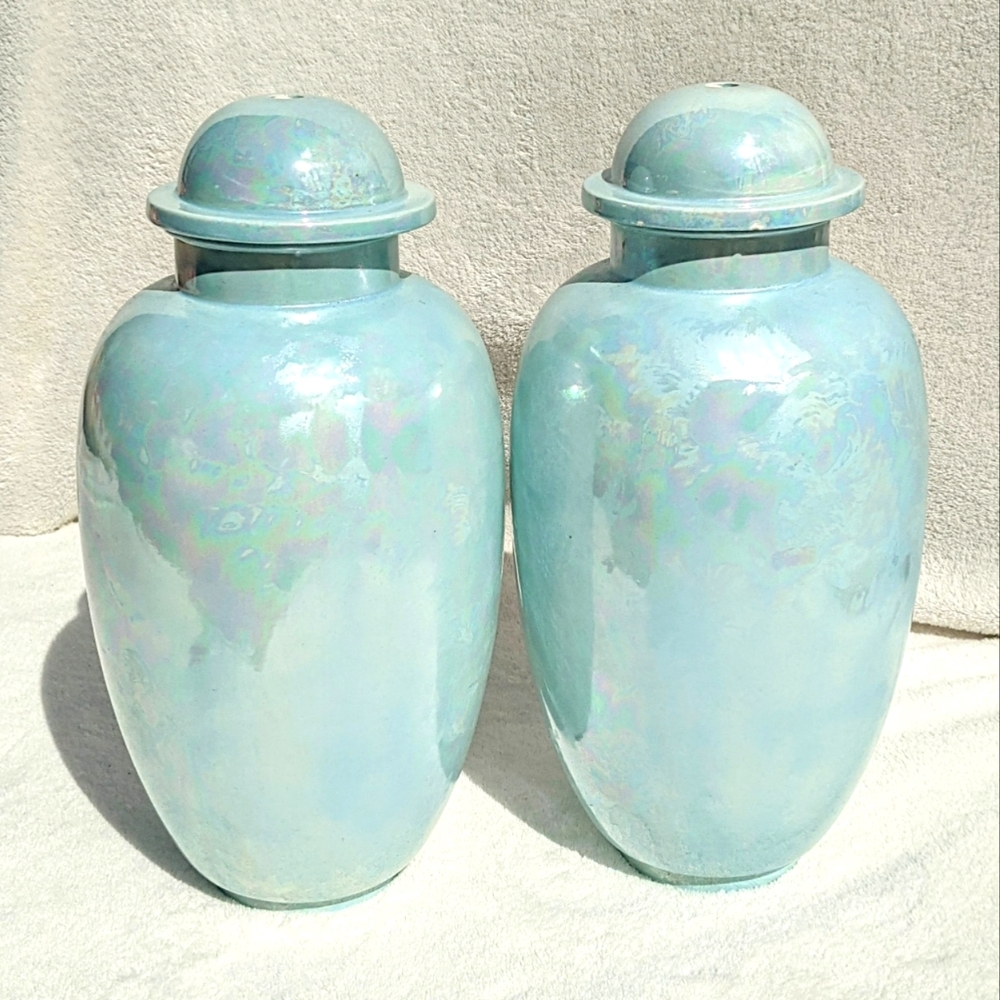 Handmade ceramic urn vase planters with drainage iridescent splash coating